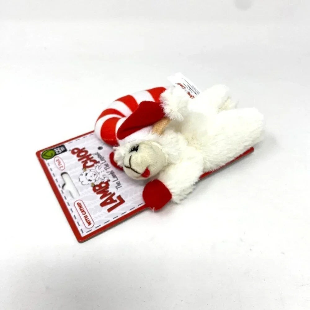 Multipet Lamb Chop Santa Hat Crinkle Candy Cane Catnip Plush Cat Toy 2pk